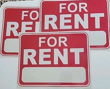 For Rent sign Plastic Sign FOR RENT 12 in x 9 in 12604 new