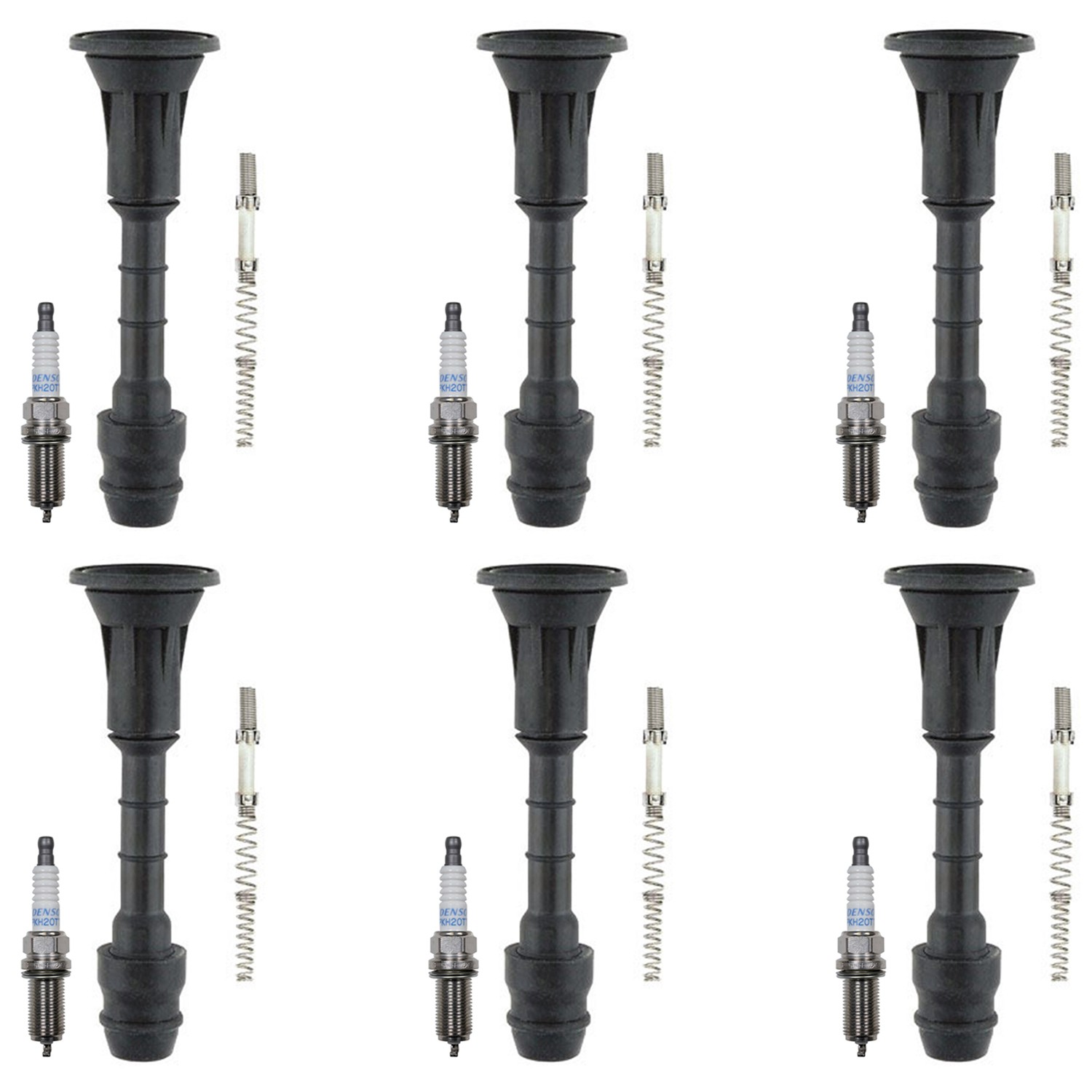 Denso 6 Platinum TT Spark Plugs 6 Coil Boots Kit for Infiniti FX35 Base 3.5L V6