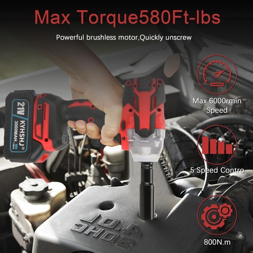 21V Cordless Impact Wrench Powerful Brushless Motor with 1/2" Square Driver,M... - Afbeelding 5 van 7