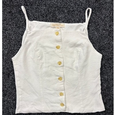 Monteau Los Angeles Button Front Cami Tank Top Womens Small White Linen Blend