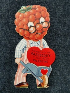 Biglietto San Valentino vintage frutta e verdura testa serie Razzberry anni 40
