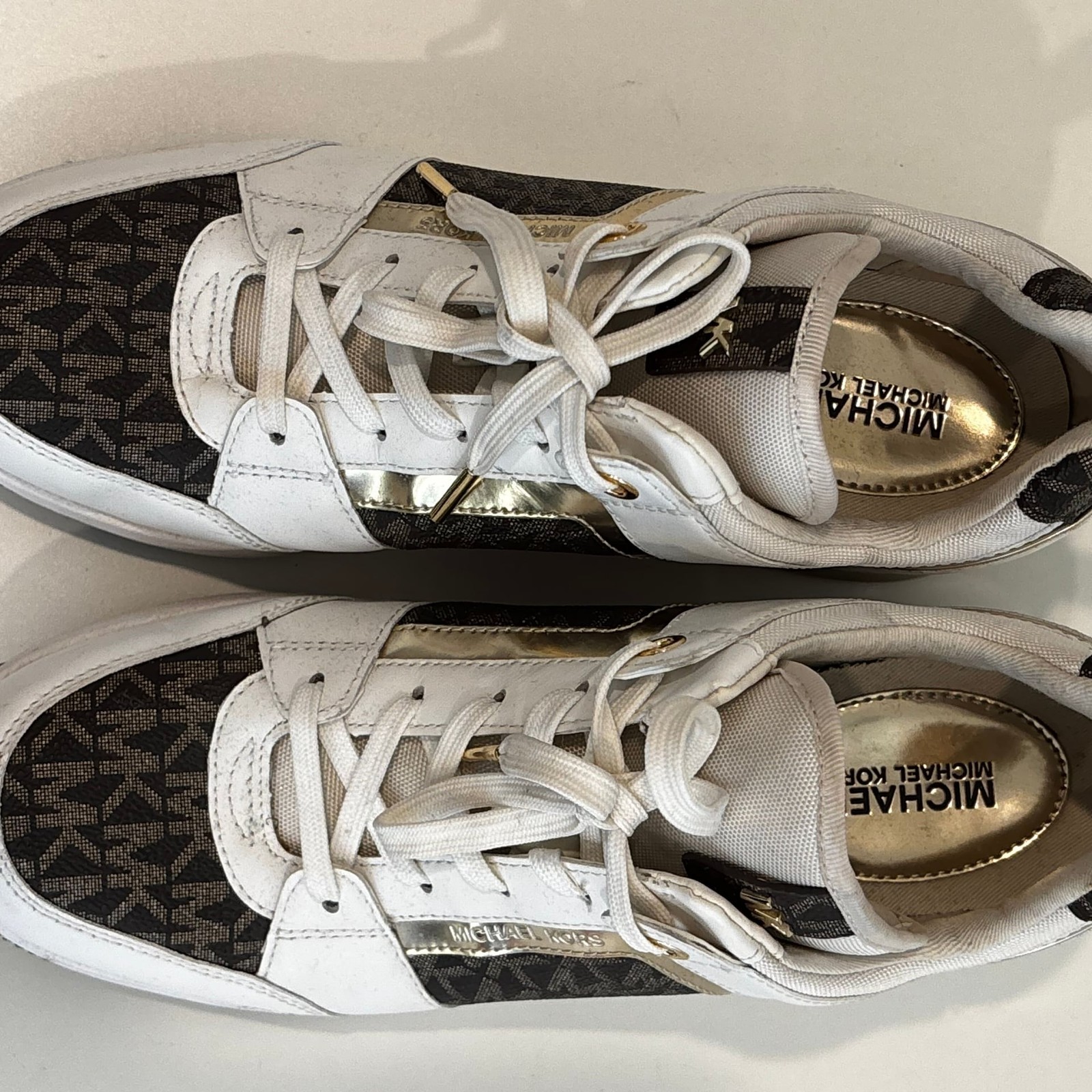Michael Kors Georgie Trainer Wedge Sneakers in Optic White & Brown Signature Log thumbnail 7