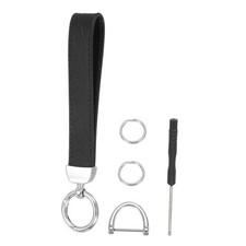 Leather Wristlet Keychain Car Key Chain Wristlet for Women, Silver Tone/Black