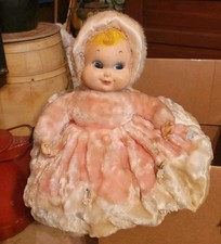 Vintage Ruston Rubber Faced Doll Baby Pajamas Bag Plush Pink Sweetheart Rushton