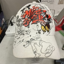 Disney Mickey Mouse White Graffiti Baseball Cap Hat Adult Rare Pluto Goofy