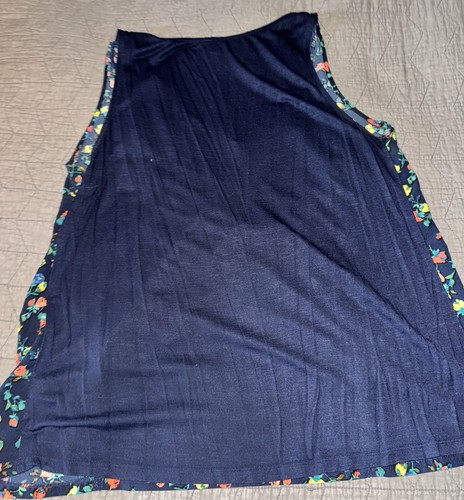 Merona Tank Top Blouse Stretchy Floral Navy Blue & Yellow- XXL - Picture 4 of 4