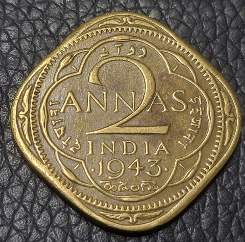 1943 British India 2 Annas Coin