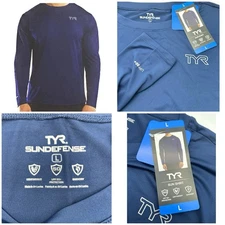TYR Men's Blue Size Large Long Sleeve Sun Shirt UPF 50+ Workout Lightweight NWT