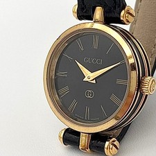 GUCCI 2000L Ladies Quartz Watch Black Dial Interlocking Vintage Working Japan