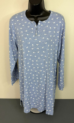 Charter Club Women's Sz Large Dog Print Cotton Long Sleeve Knit Top Blue Lounge
