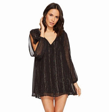 Show Me Your Mumu Women’s Black/Gold Striped V-Neck Long Sleeve Dress S