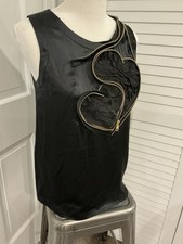 VERSACE Women’s SZ 40 (US 6) Gold Zipper Heart Silk Sleeveless Blouse Top Italy