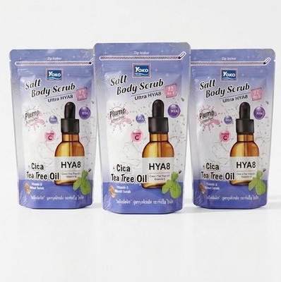 X3 Yoko Gold Salt Body Scrub Ultra HYA8 Cica Tea Tree Oil Vitamin C Plump Skin