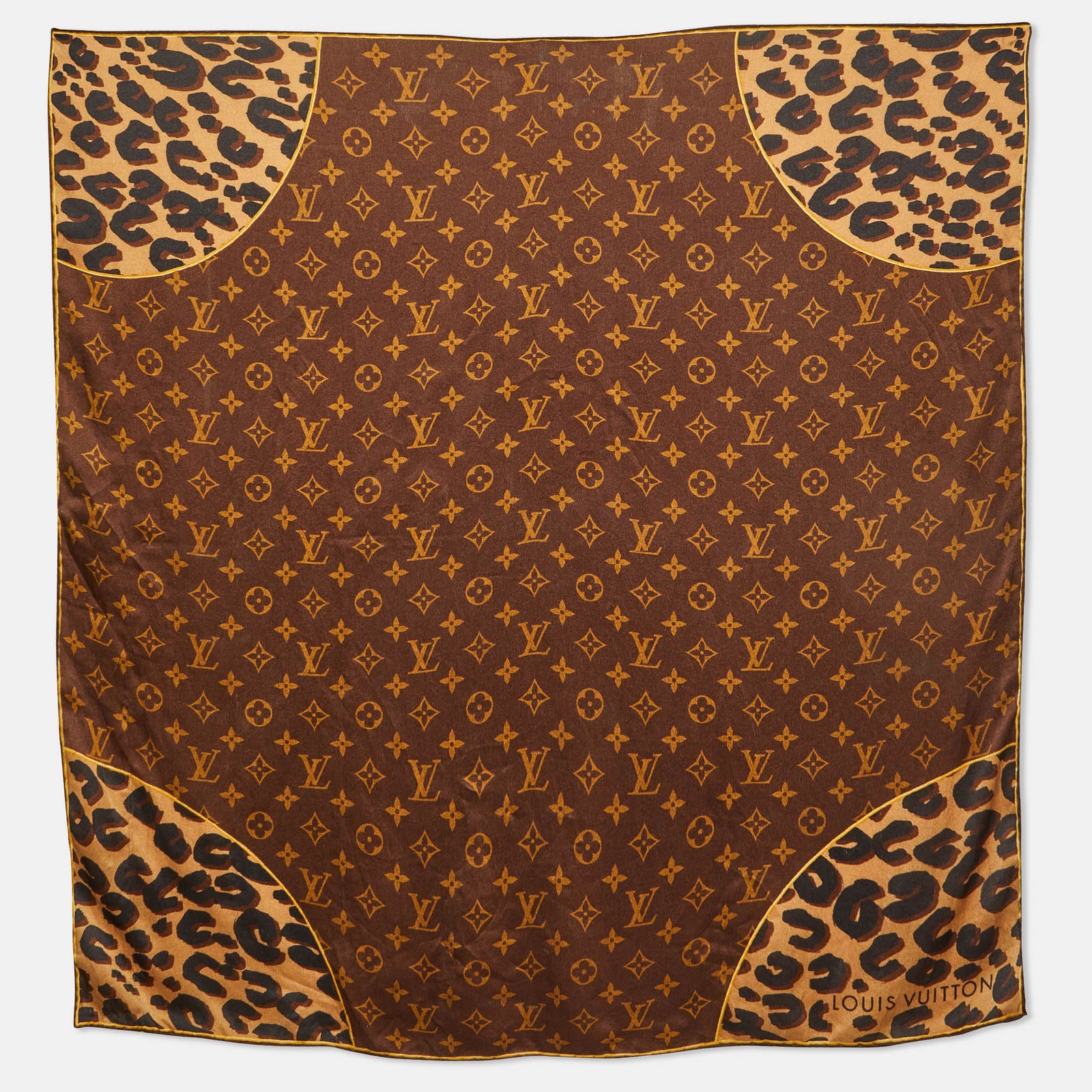 Louis Vuitton Brown Leopard Monogram Silk Scarf