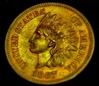 1867 Indian Head Cent 1c Semi Key Date & Rare RPD Error High Grade RD UNC/BU