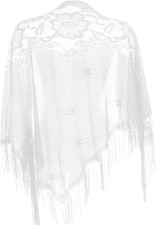 White Lace Shawls Wraps Triangle Scarf with Fringe, Mesh Fringe Shaw