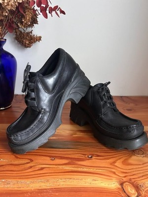 Vintage Kickers Genuine Moccasins Black Leather Shoes Lace Up EU40