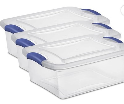 (3 Pack) Sterilite 15 Quart Small Latching Storage Bin, Clear Plastic Storage Co