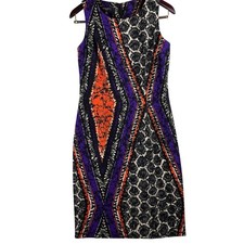 Nine West Sheath Dress Women's 6 Sleeveless Purple Orange Black Tribal Vacation