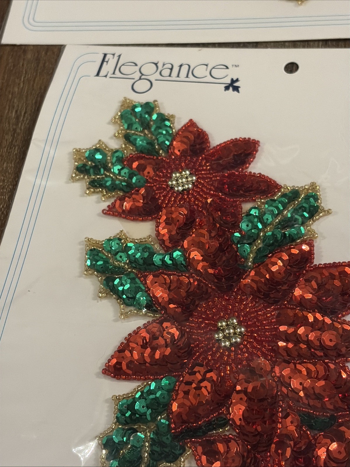 Beaded Sequin Poinsettia 9 In Appliques Vintage NEW In Package Lot Of 6