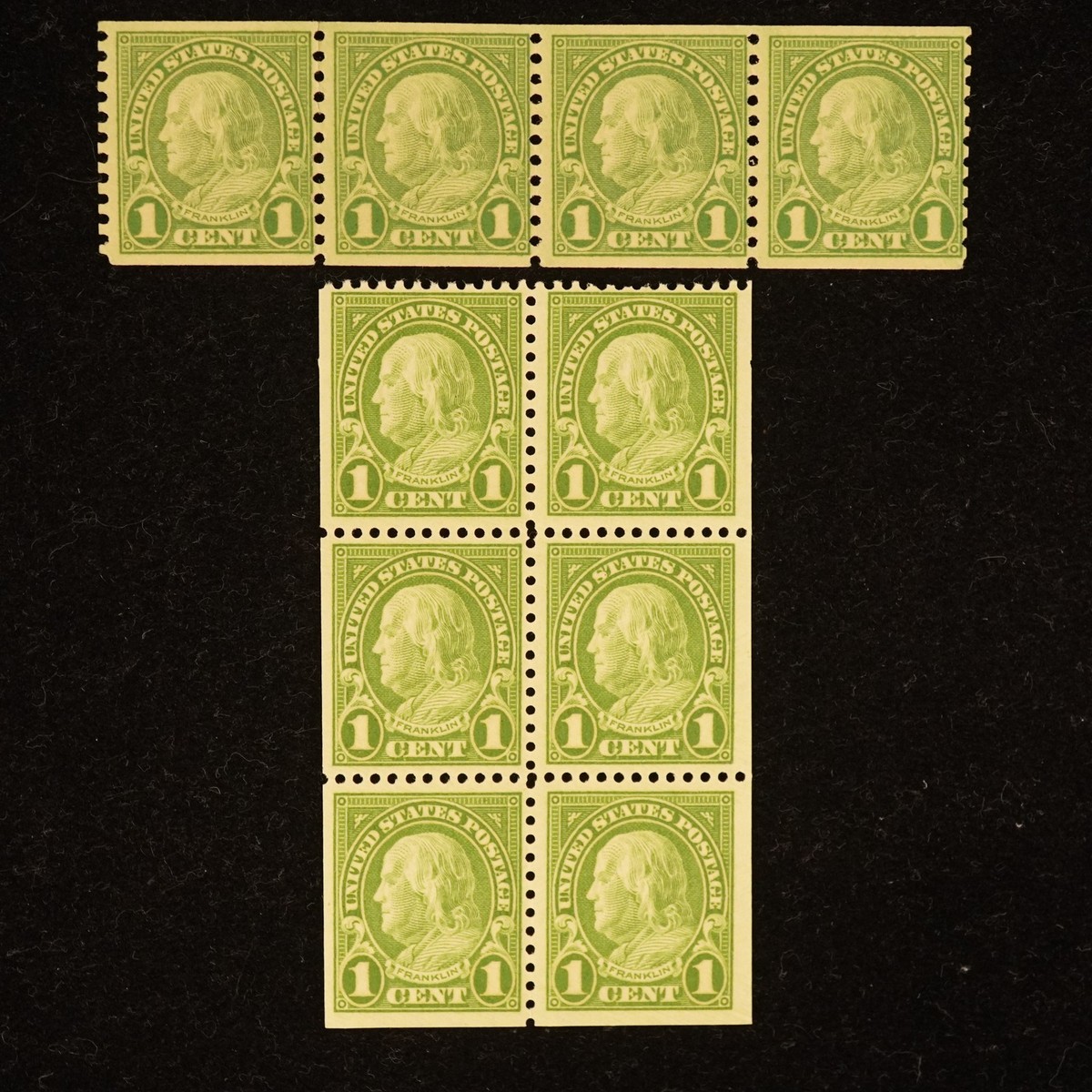 1923 1c Ben Franklin Stamps, 6x #552 & 4x #597, Never Hinged