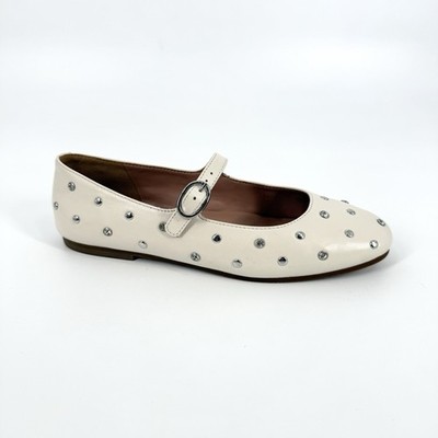 Linea Paolo Millie Mary Jane Flats Womens Size 7 Ivory Stud Rhinestone Shoes