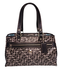Coach Signature Black Gray Chelsea Satchel Shoulder Bag Coated Canvas Leather
