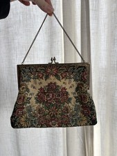 Vintage 1940s-1950s Walborg Floral Tapestry Clutch Purse Made In France