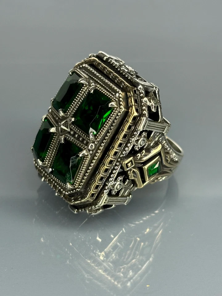 Anillo Esmeralda de Plata de Ley 925 Joyería Hecho a Mano - Talla 10 - Hecho a Mano Artesanal Foto 4 de 4