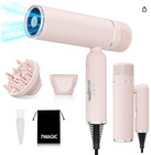 Travel Hair Dryer, Lightweight Foldable Blow Dryer with Diffuser for Curly Pink
