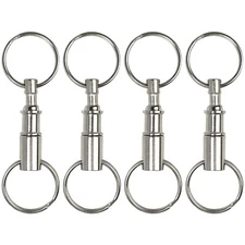 4pc Quick Release Detachable Pull Apart Keychain Silver Dual Key Ring Snap Lock