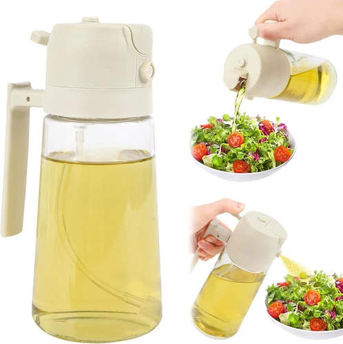 2-in-1 Olive Oil Sprayer & Dispenser - 16oz/470ml Glass Kitchen Bottle with Spra