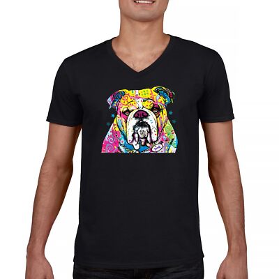 Dean Russo Serious Bulldog V-Neck T-shirt Colorful Dog Best Friend Tee