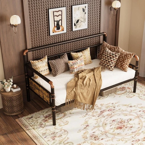 Twin Size Daybed Frame Metal Sofa Bed Heavy Duty Steel Slat Support for Bedroom