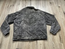 Vtg 1980  s Mackie Audio Mixing Systems Black Denim Jean Jacket Sz L USA Embossed