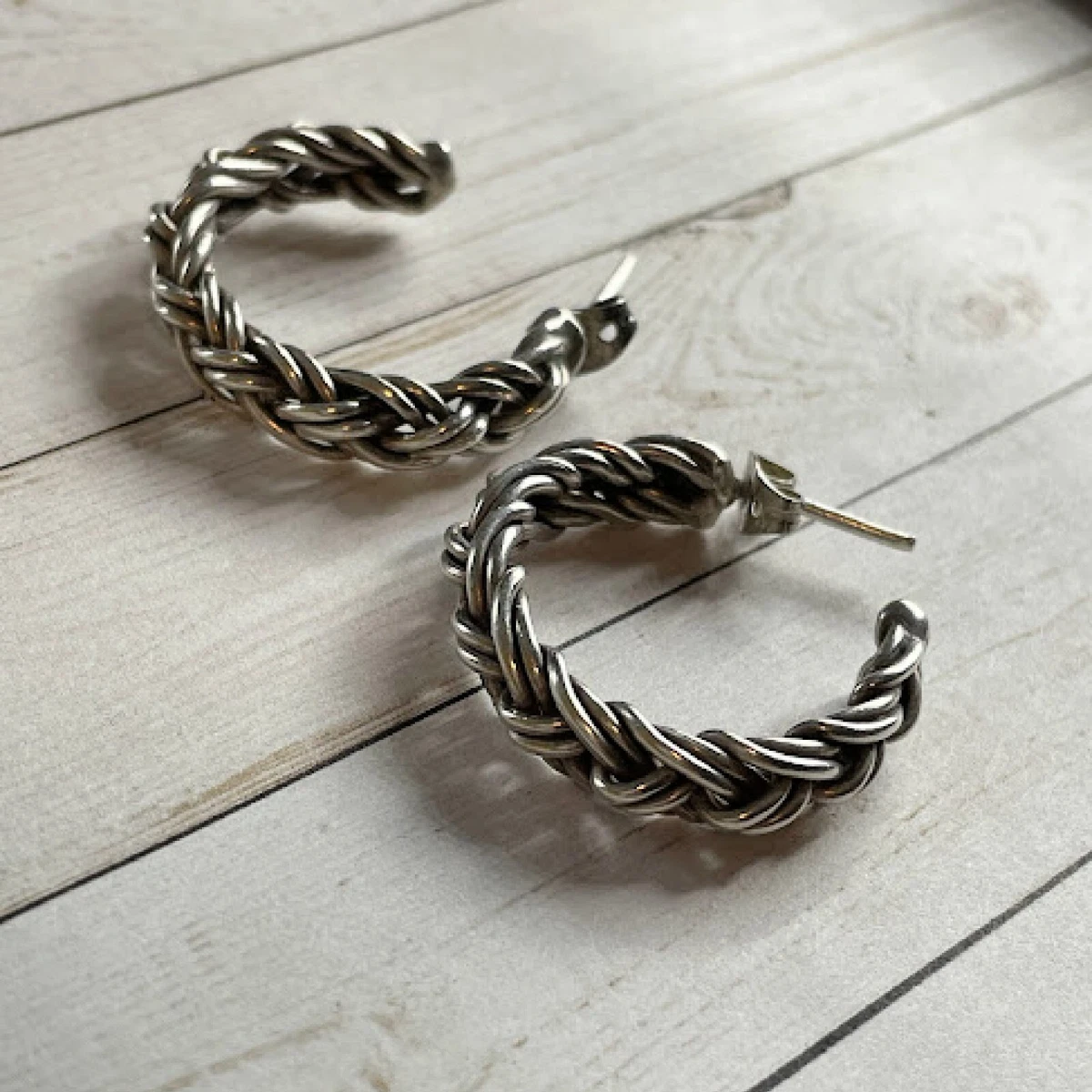 Sterling Silver Braided Design Huggy Hoop Earrings | Skeie's Jewelers