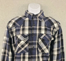 Five Brothers Mens Button Pearl Snap Flannel Shirt Large Gray Plaid Western