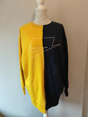 NIKE NSW DAMEN LANGES SWEATSHIRT OBERTEIL GRÖSSE S (CZ1430 410) GELB/MARINE, Oversize