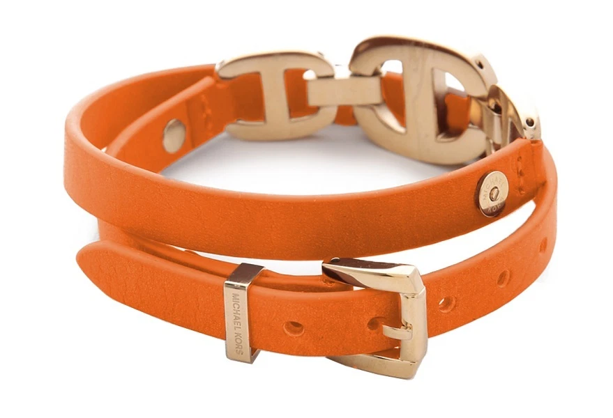 Pulseira de couro Michael Kors MKJ4442 ouro/laranja marítima 3 elos envoltório duplo - Imagem 2 de 4