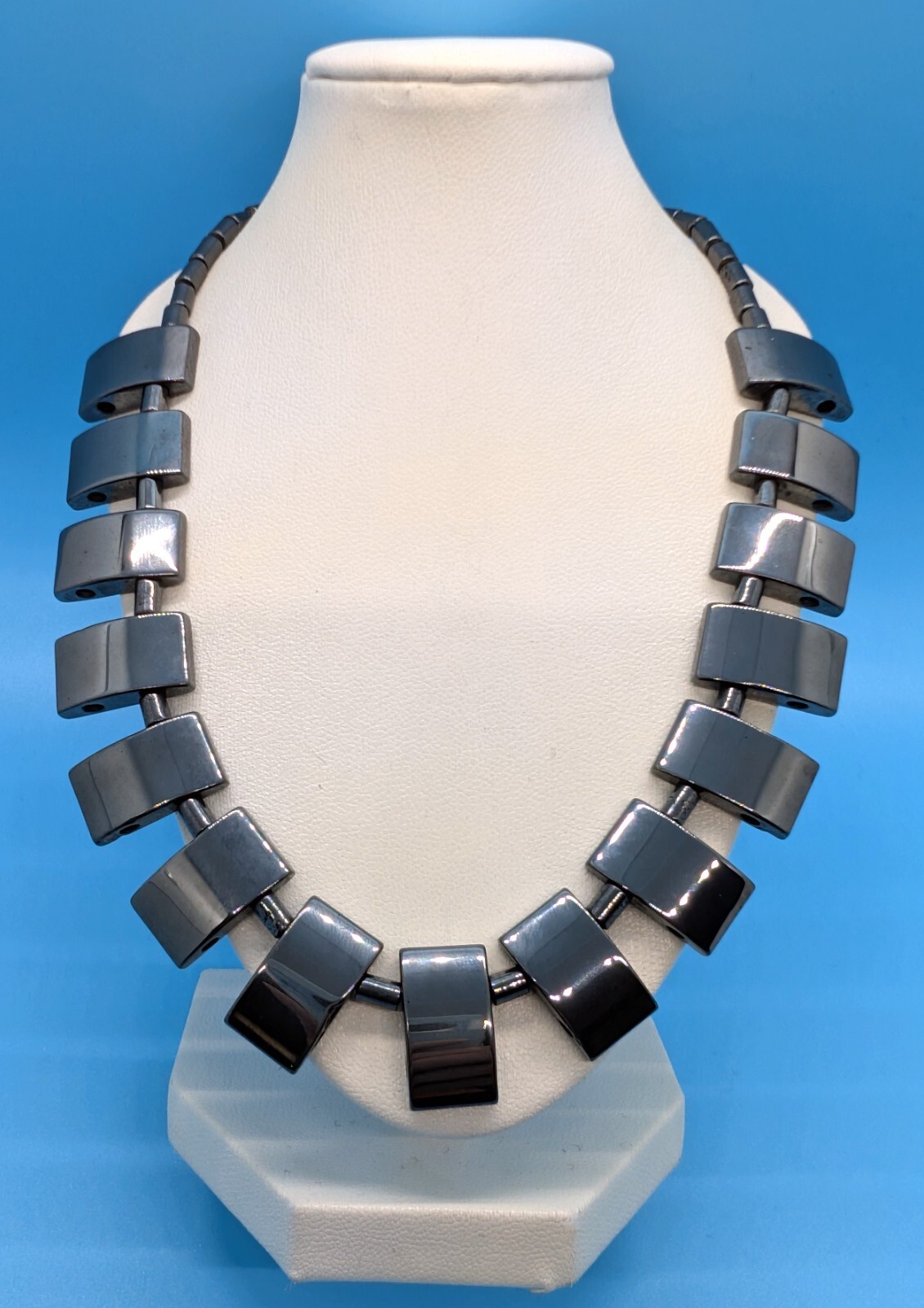 Vintage Cool Black Rectangular Hematite Stone & B… - image 5