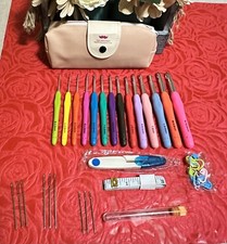 14 Sz Crochet Hooks Set W/pink Case Set Atelier Yarns Needles Pins Scissor New