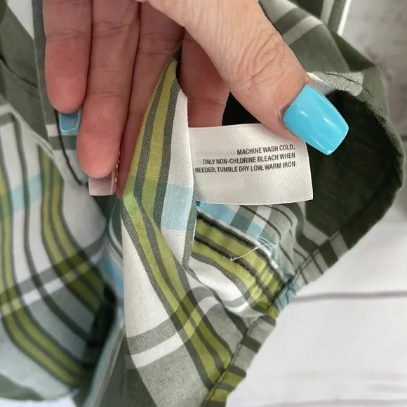 OLD NAVY Verde Blanco Cuadros Manga Larga Abotonada Top Talla Grande Foto 4 de 4