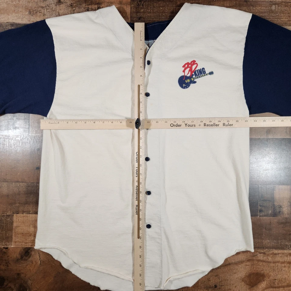 Vintage 90s BB King Baseball Jersey Tour Shirt Mens XL Beige Blue #99 Merch - Image 3 of 4