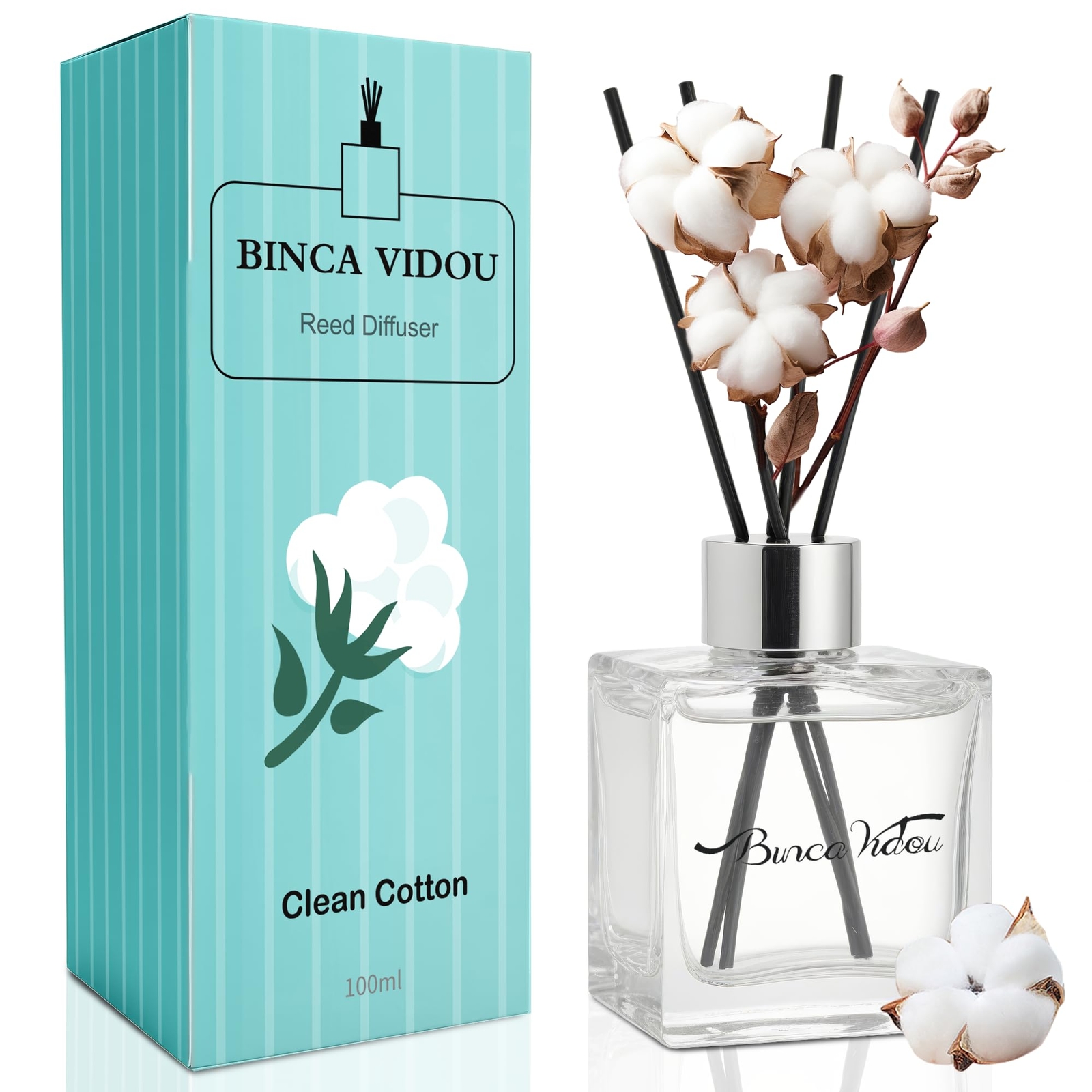 Reed Diffuser Set, Clean Cotton Scented Reed Diffuser Set, Home Scented Reed ...-image