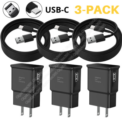 3PACK USB Fast Wall Charger Adapter Type C Charging Cable For Samsung S21/S20/S8