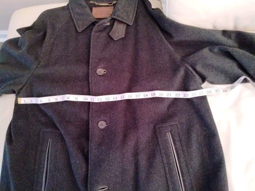 Hickey Freeman Sport Over Coat Mens Sz L charcoa1 Wool w/Leather Trim -Italy - Picture 6 of 12