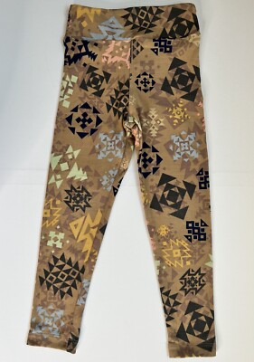 LuLaRoe Girl's Leggings Size S/M Kid's Geometric Shapes Brown Multicolor