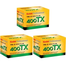 3 Rolls Kodak Tri-X TX 24 Exposure Pan Black and White ISO 400 35mm Film 