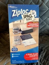 ZIPLOCK SPACE BAG 4 BAG FLAT VARIETY 2 LARGE/2 XL WATERPROOF REUSABLE - NEW
