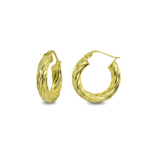 Boucles D'oreilles Créoles Argent Sterling Or Flash 2x20mm - Sans Emballage, Fermoir Click, Thaïlande